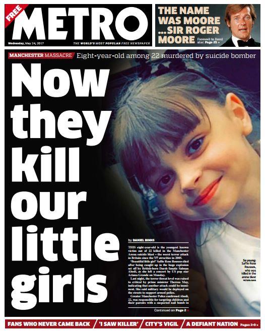 Τα συγκλονιστικά πρωτοσέλιδα του βρετανικού Τύπου για τα θύματα του Μάντσεστερ