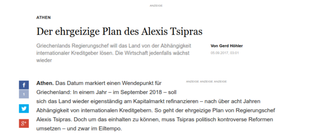 Berliner Morgenpost: “Ο Σεπτέμβριος του ‘18 σημείο καμπής για την Ελλάδα”
