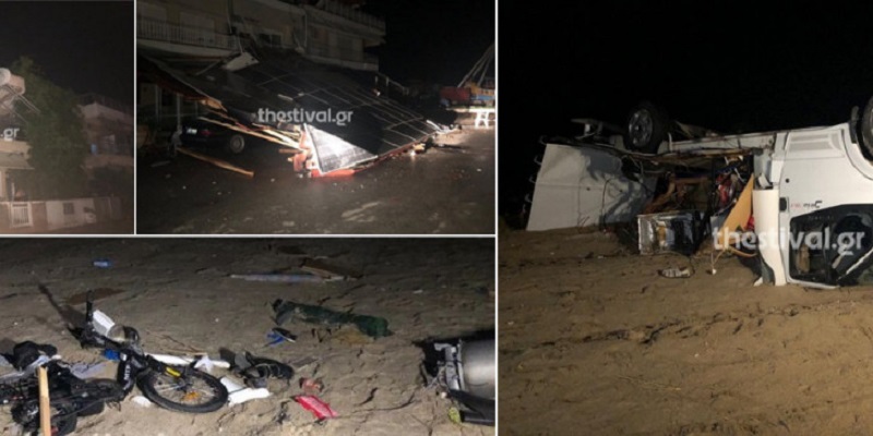 Εικόνες απόλυτου χάους στη Χαλκιδική – Κομμένες κολώνες ΔΕΗ, αυτοκίνητα στη θάλασσα (εικόνες, vid)