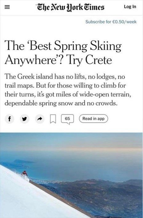 Οι ΝΥΤ αποθεώνουν την ορεινή Κρήτη ως ιδανικό προορισμό για σκι