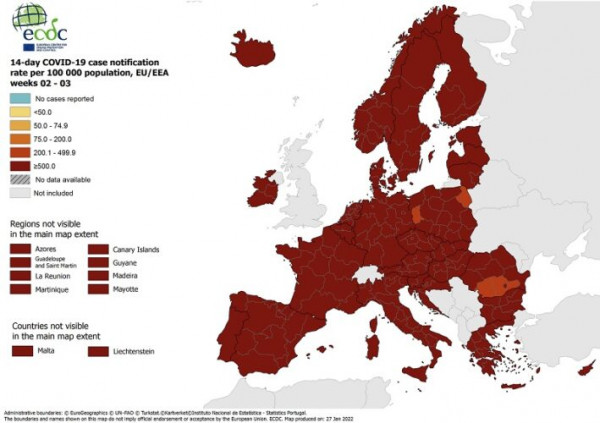 ECDC: Στο “βαθύ κόκκινο” παραμένει η Ελλάδα