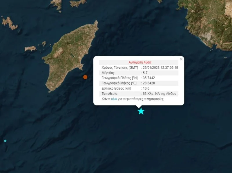 Σεισμός 5,7 Ρίχτερ ανοιχτά της Ρόδου