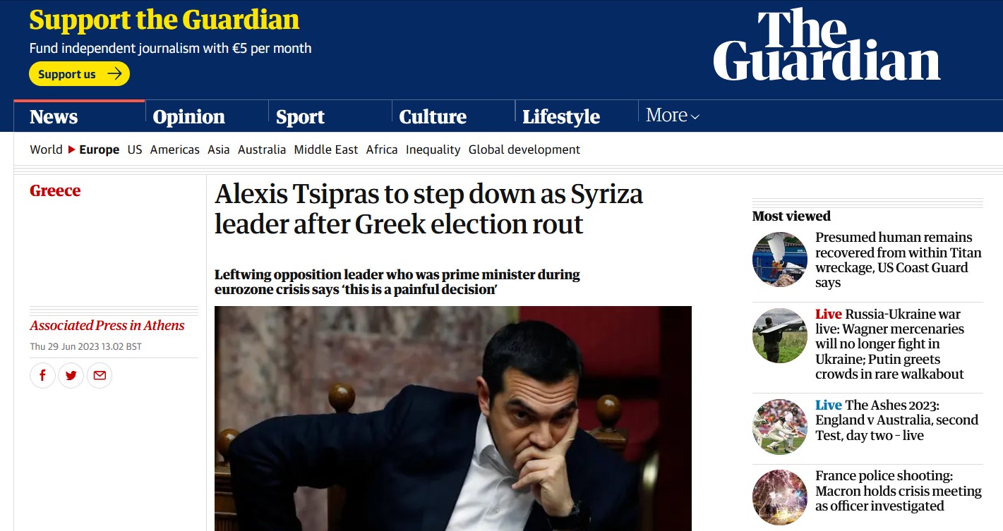 Η παραίτηση του Αλέξη Τσίπρα στα διεθνή ΜΜΕ