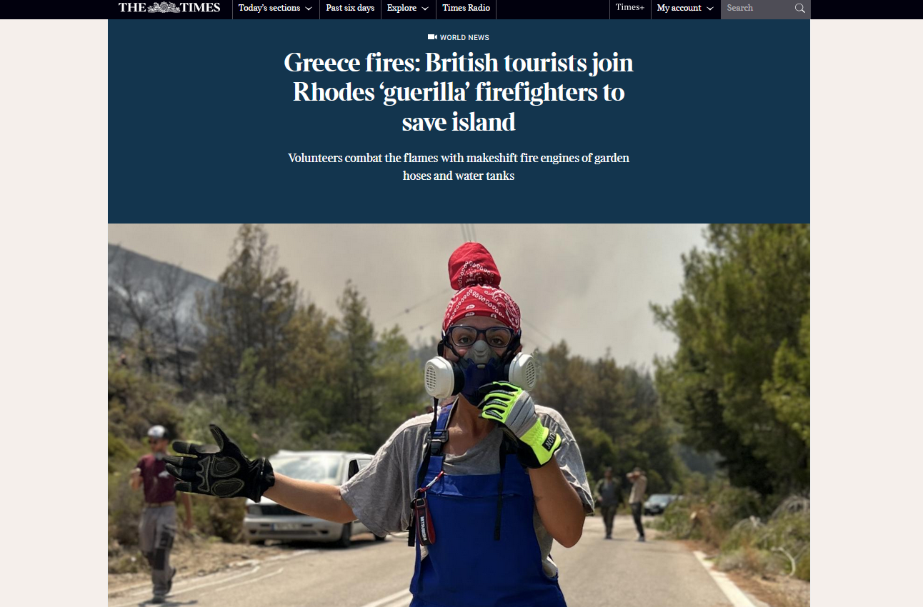 Times: Οι «αντάρτες» εθελοντές και οι βρετανοί τουρίστες που έδωσαν τη μάχη με τις πυρκαγιές στη Ρόδο