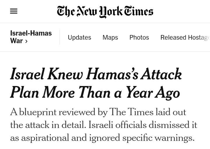 NYT: Το Ισραήλ γνώριζε ένα χρόνο πριν ότι η Χαμάς σχεδίαζε επίθεση