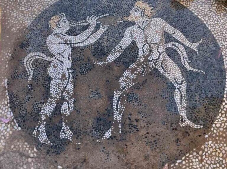 Ερέτρια: Αποκαλύφθηκε ψηφιδωτό δάπεδο του 4ου αιώνα π.Χ με Σατύρους