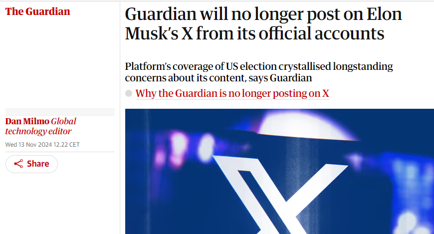 Ιστορική απόφαση του Guardian: Σταματάει τις αναρτήσεις στο X του Έλον Μασκ