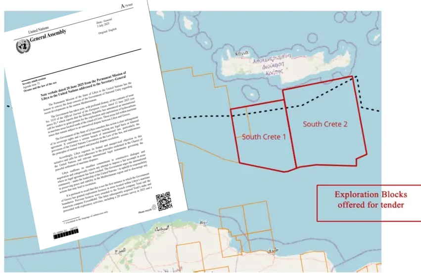 Η Λιβύη αμφισβητεί ευθέως στον ΟΗΕ τη μέση γραμμή που όρισε η Ελλάδα νότια της Κρήτης