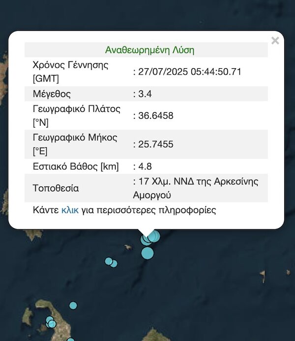 Μπαράζ σεισμών στην Αμοργό: Πέντε δονήσεις μέσα σε 22 λεπτά