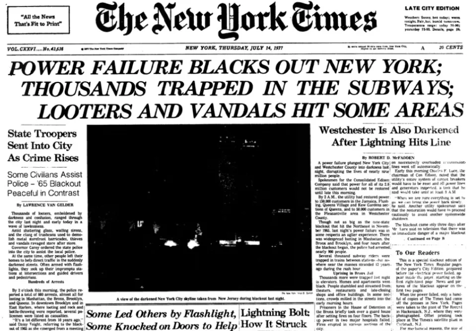 Μπλακ άουτ Νέας Υόρκης 1977: Η 25ωρη διακοπή ρεύματος που άλλαξε την πόλη